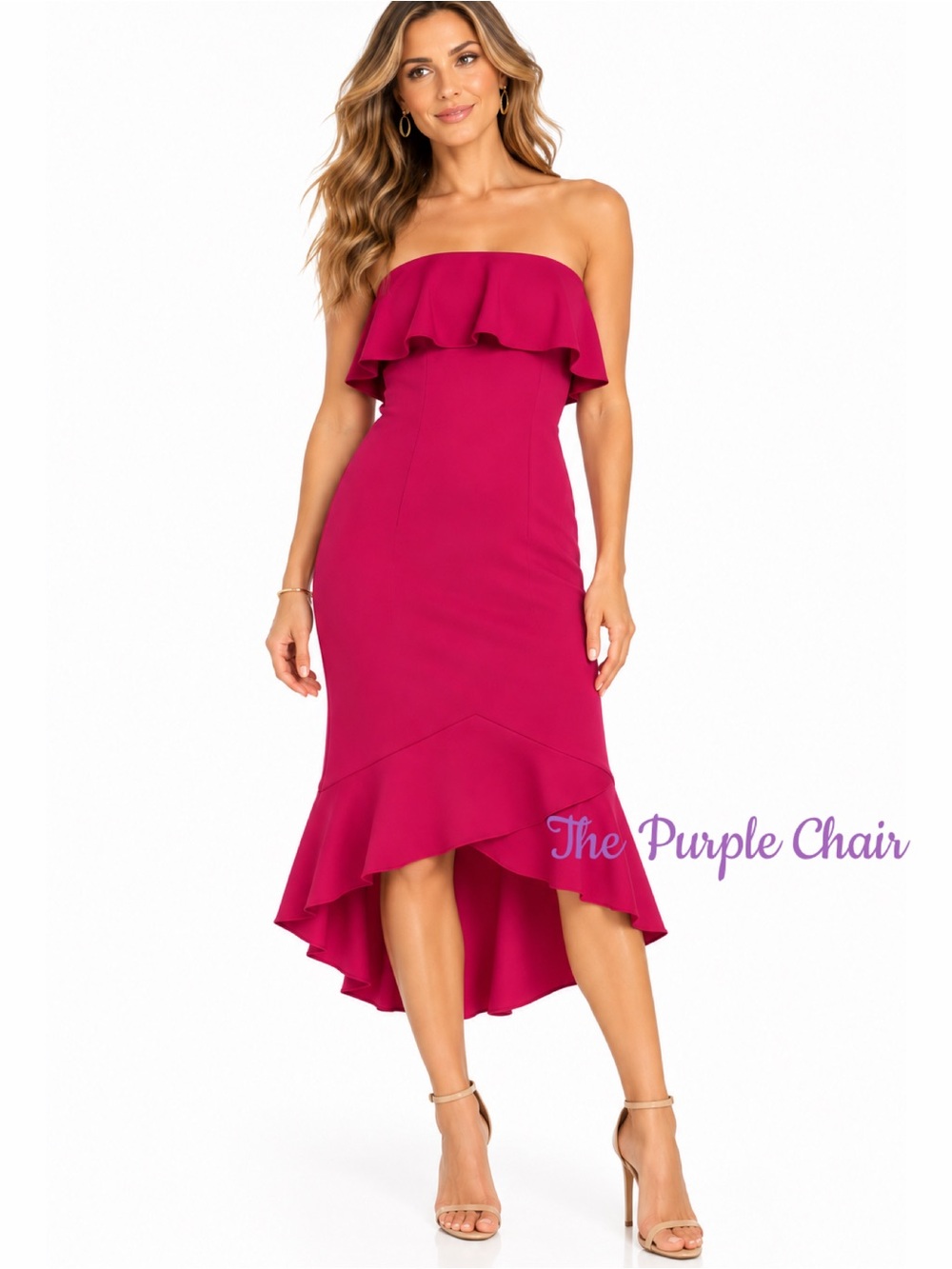 SHOSHANNA NWT Pink Strapless Essie Ruffle Hem Midi Dress 6